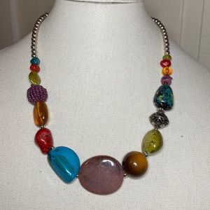 Chunky big bead multi colored statement necklace